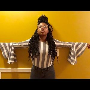 Black + white striped blouse w/ bell sleeves